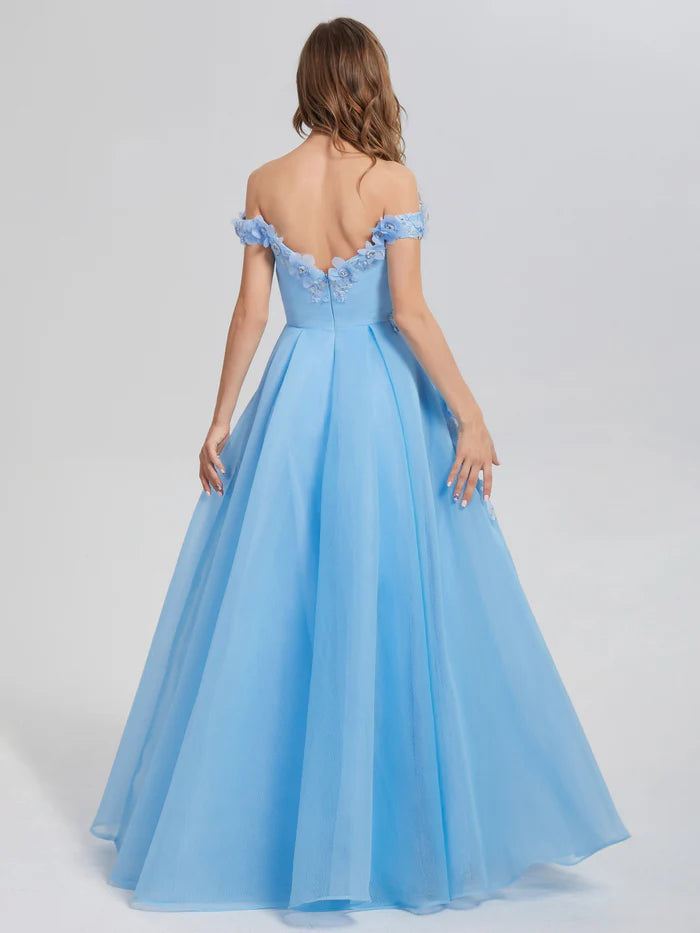 Elegant A-line Off the Shoulder Sleeveless Backless Floor-Length Prom Dress